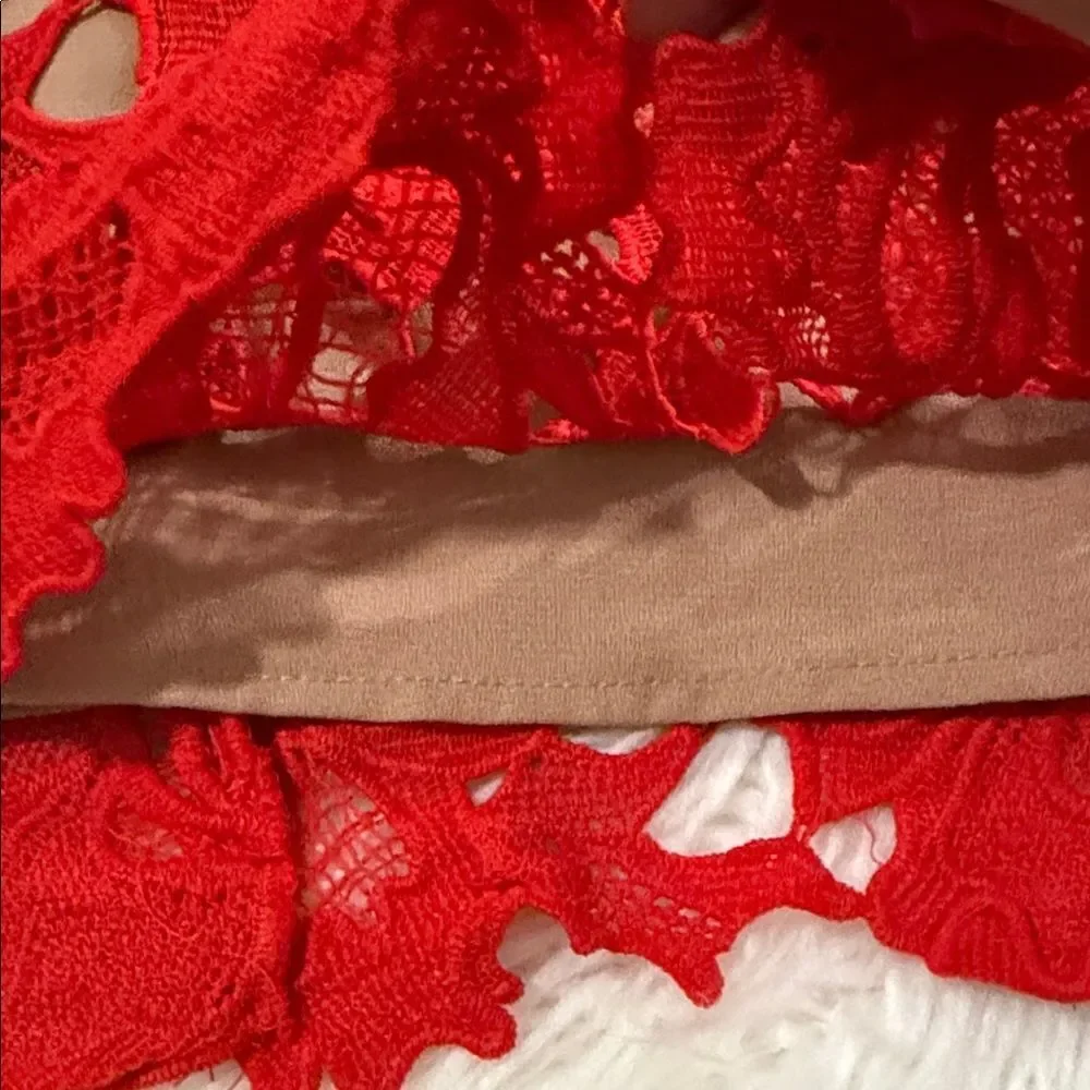 Entro Red Lace Mini Dress Size Small - Picture 9 of 9